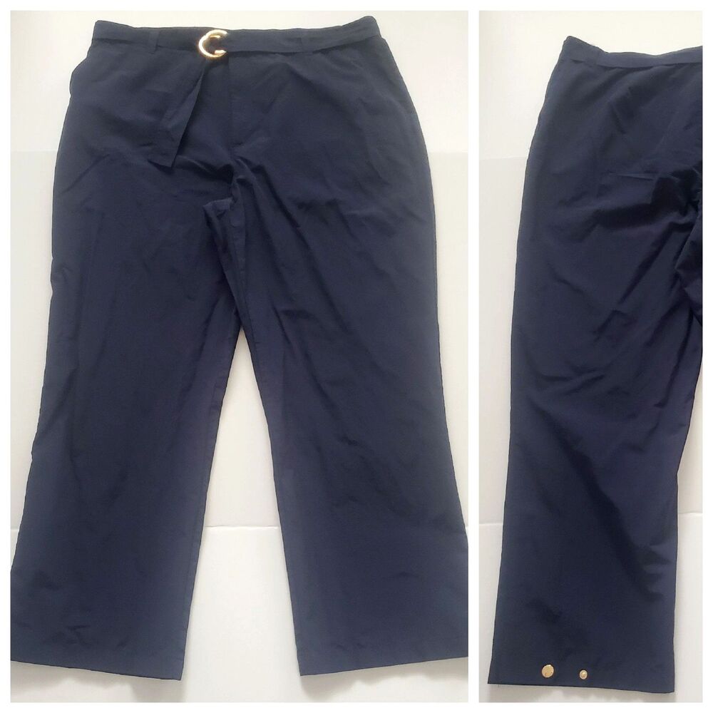 Lauren Ralph Lauren Women's Cropped Pants Size 16 Navy Blue Belted Gold Hardware